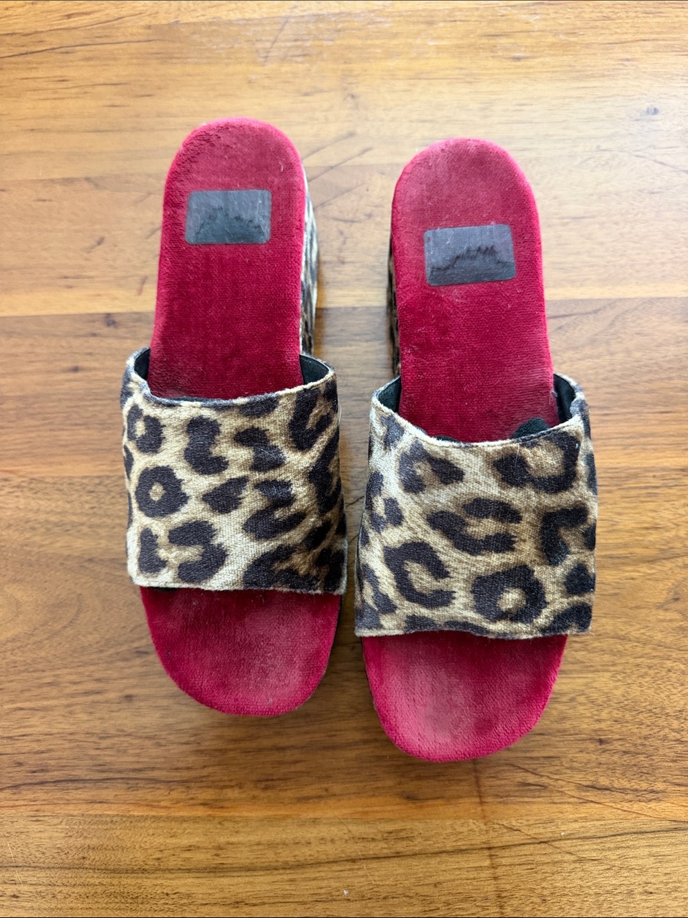 Leopard Print Slide Sandals with Burgundy Footbed